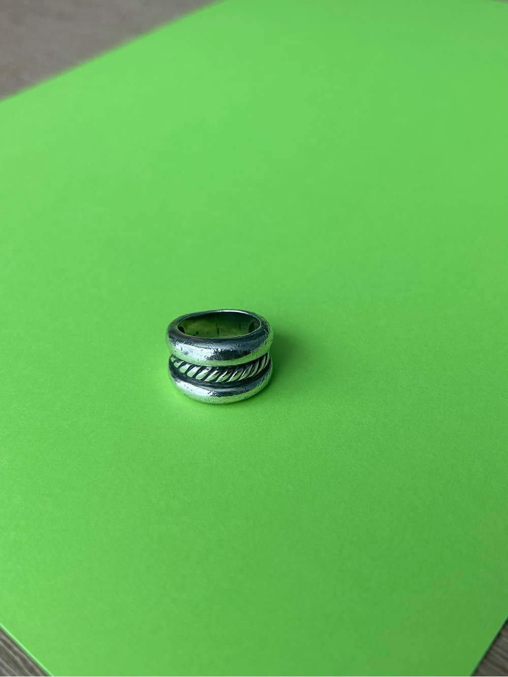 1980’s Heavy Sterling Silver Rope Detail Wide Band Ring Size 5.5